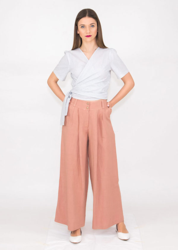 Chaton Striped Wrap Short Shirt Light Grey