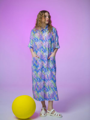 Adelie Pengu Shirt Dress Palm Tree