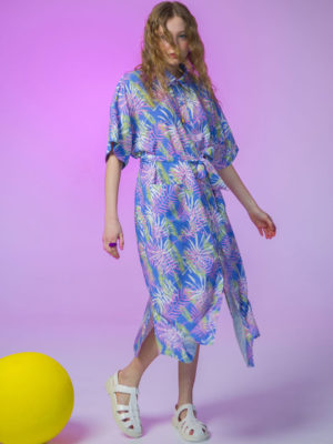 Adelie Pengu Shirt Dress Palm Tree