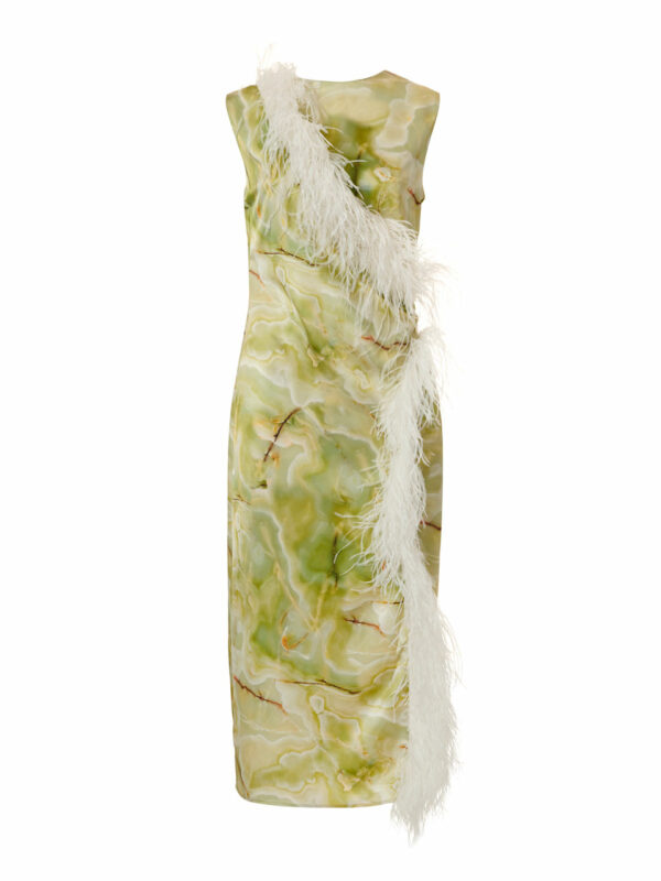 Milkwhite Dress with Feathers Onyx