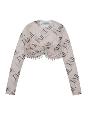 Milkwhite Mesh Top with Crystals Jail Nude