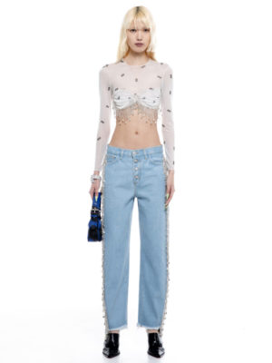 Milkwhite Jeans With Crystals