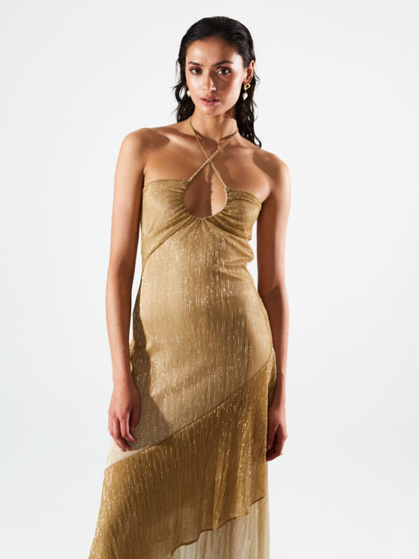 Ananke Ellis Ruffle Gradient Gold Dress