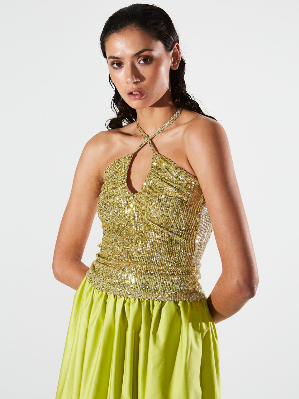 Ananke Sienna Sequin Lime Top
