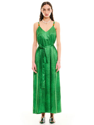 We are A-line Jacquard Dress Croco Green