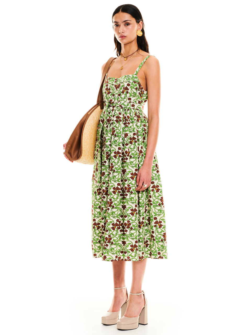 We are Small Collar Midi Dress Floral Ivory