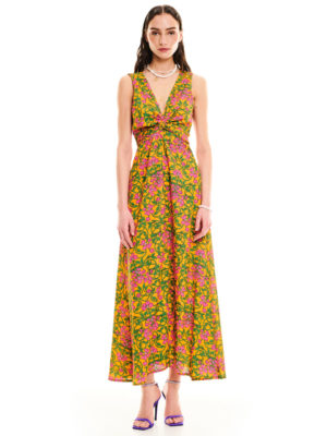 We are Front Bow Maxi Dress Floral Orange