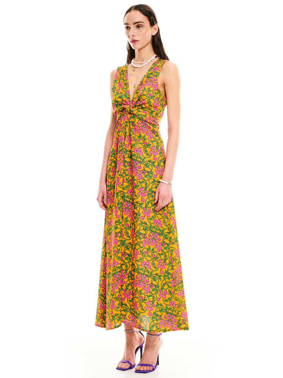 We are Front Bow Maxi Dress Floral Orange