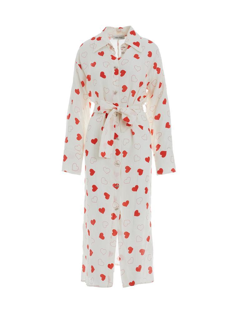 Milkwhite Shirt Dress with Hearts