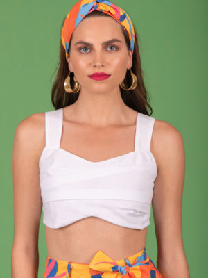 Chaton Curley Crop Top White