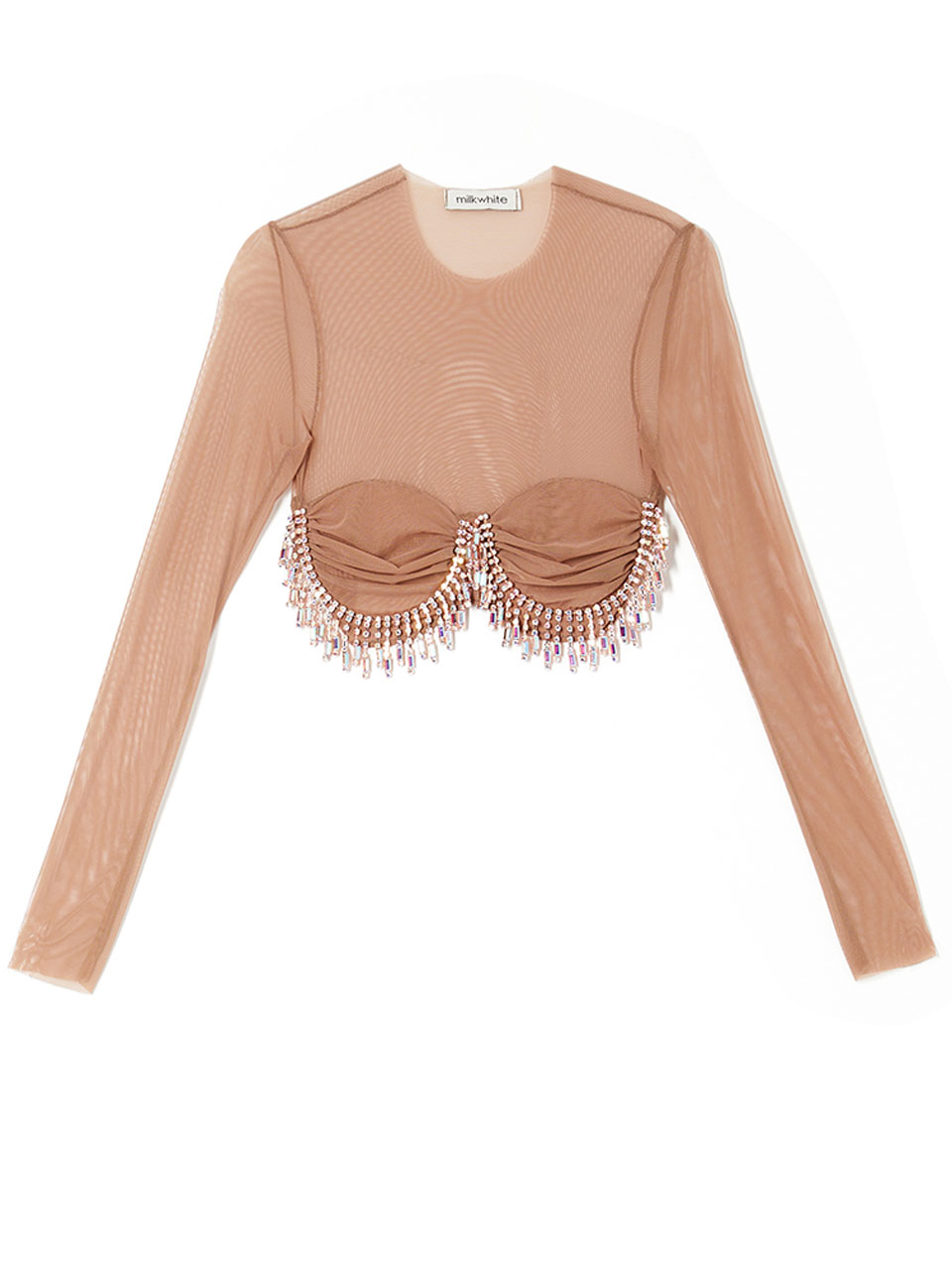 Milkwhite Cropped Crystal Top Nude
