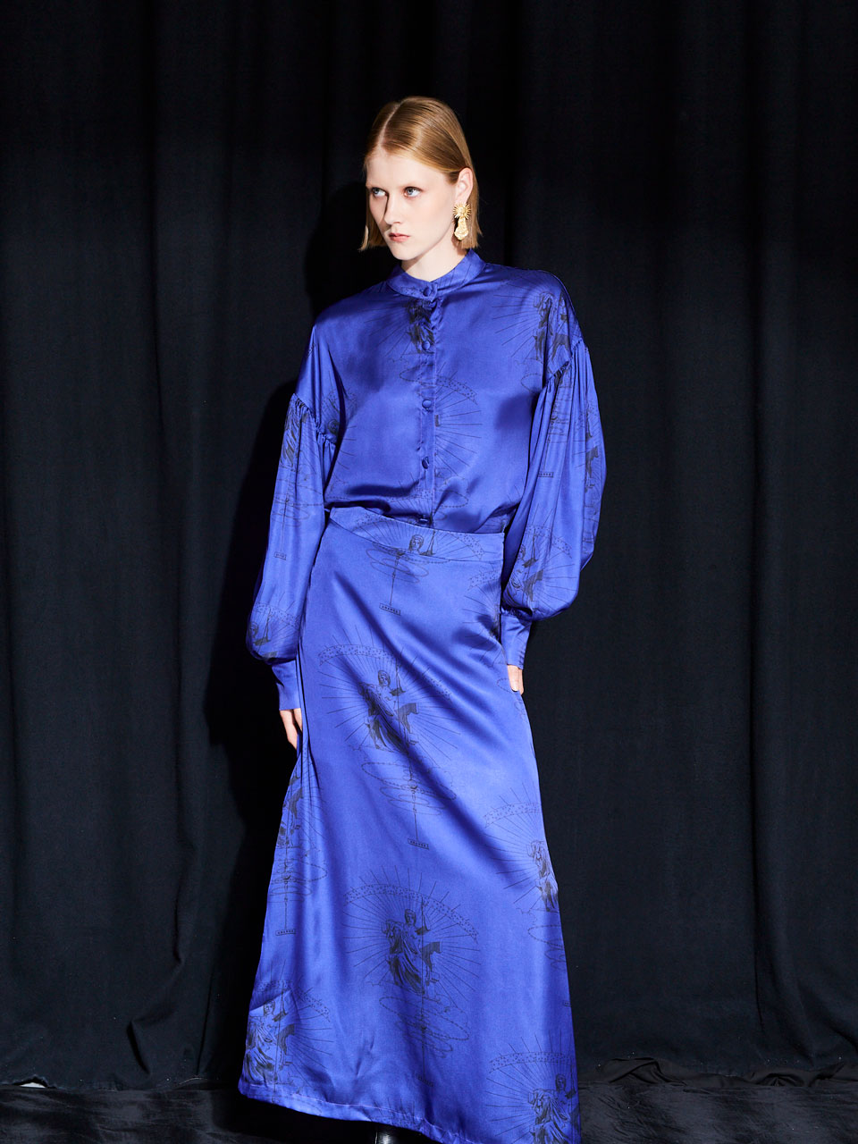 Ananke Satin Printed Blue Skirt
