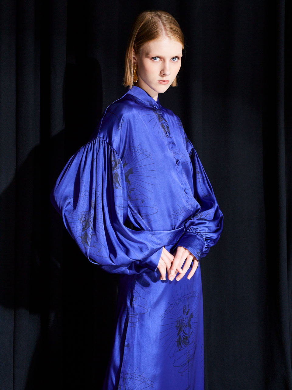 Ananke Satin Printed Blue Shirt