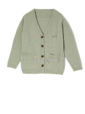 Milkwhite Cardigan with Logo Crystals Mint