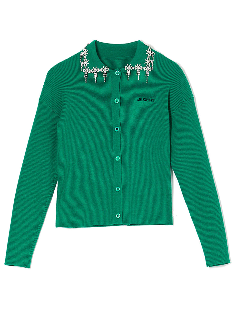 Milkwhite Cardigan with Crystals Green