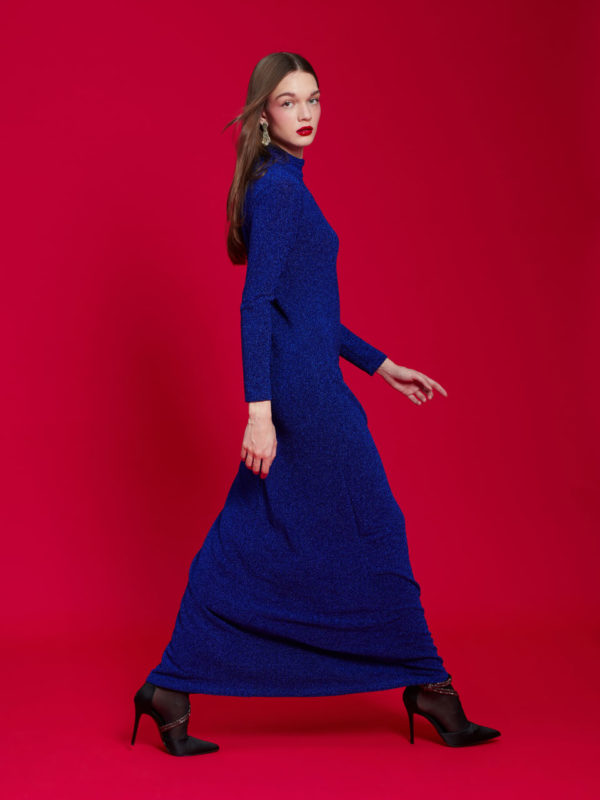 We are High-neck Lurex Gown Indigo