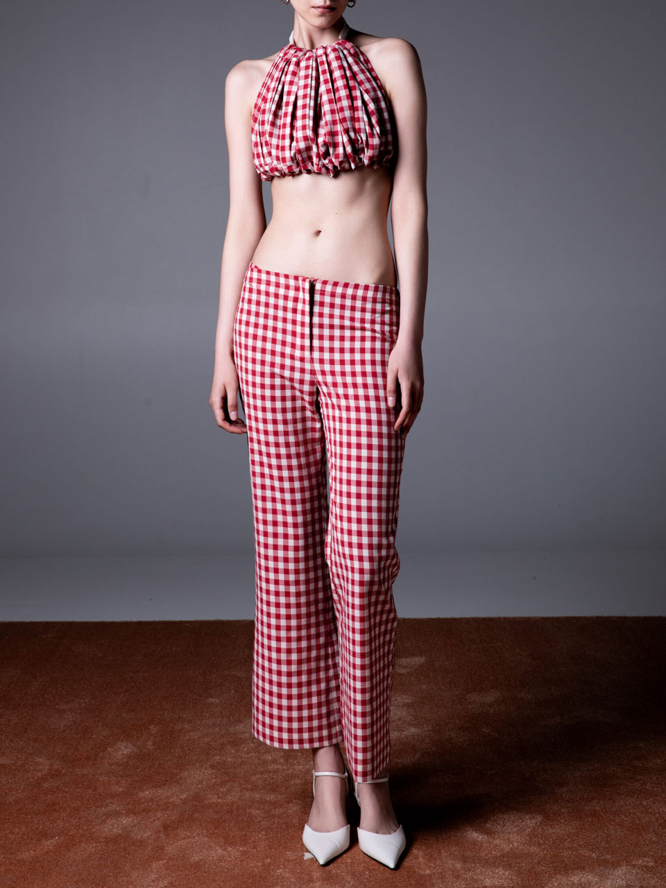 Milkwhite Plaid Pants Red