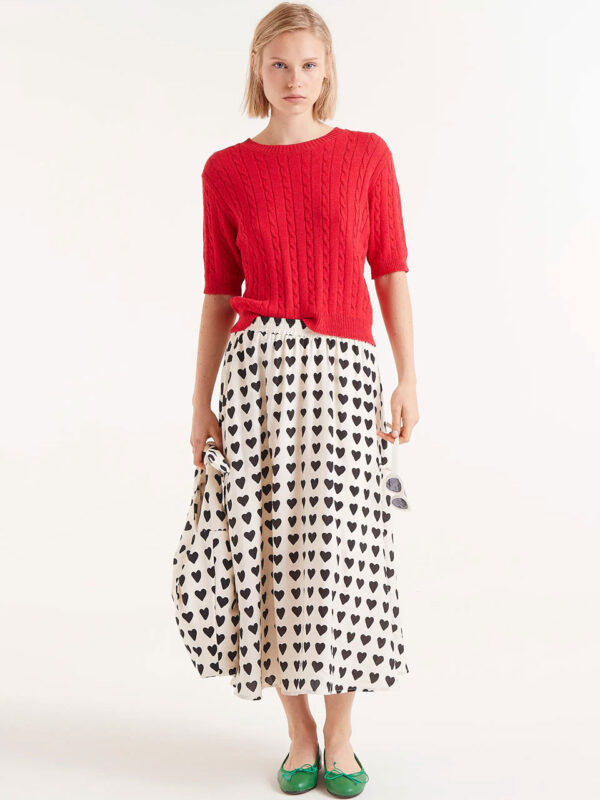 Midi skirt with heart print