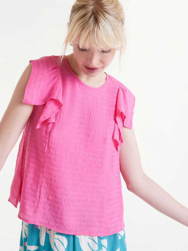 Compania Fantastica Pink Ruffle Sleeveless Top