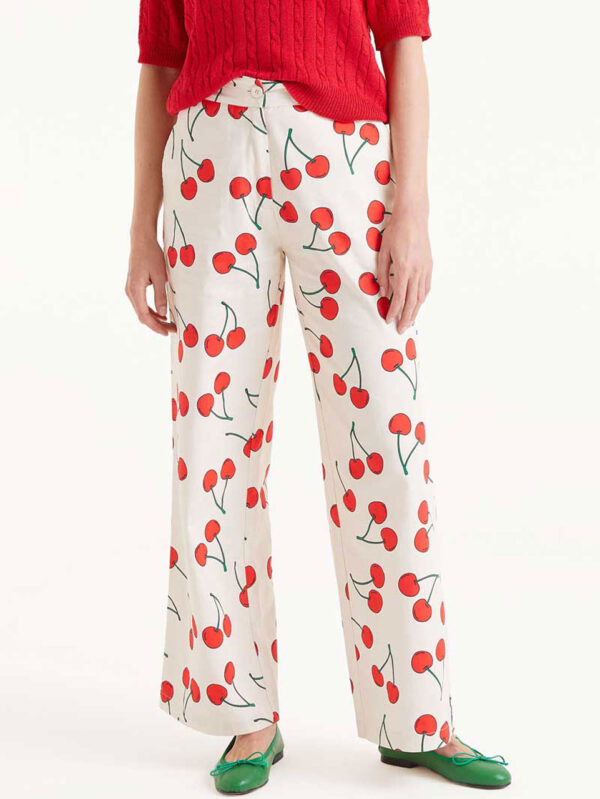 Compania Fantastica Straight Trousers with Cherry Print