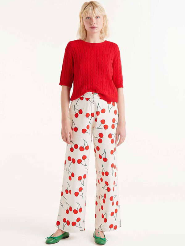 Compania Fantastica Straight Trousers with Cherry Print