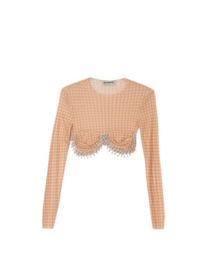 Milkwhite Cropped Top with Crystals Peach