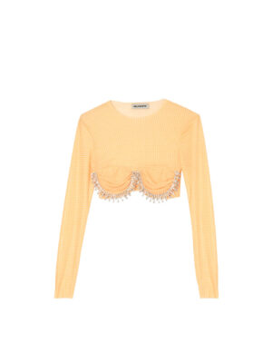 Milkwhite Cropped Top with Crystals Yellow