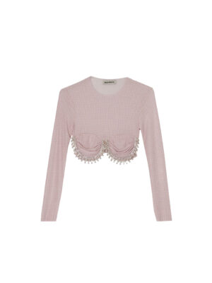 Milkwhite Cropped Top with Crystals Pink
