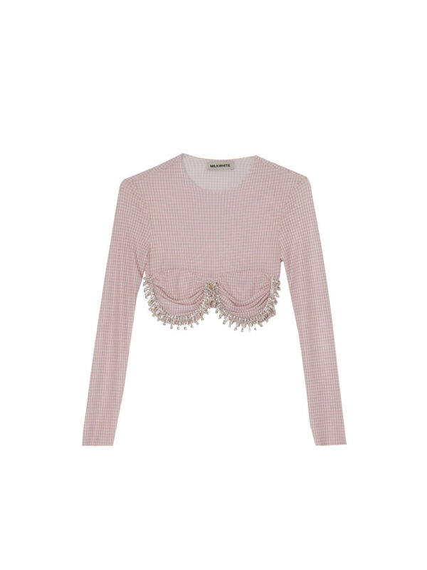 Milkwhite Cropped Top with Crystals Pink