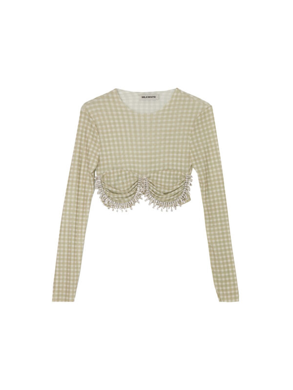 Milkwhite Cropped Top with Crystals Green