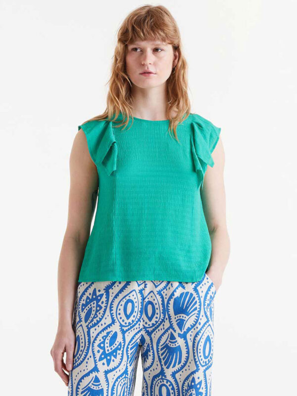 Compania Fantastica Green Ruffle Sleeveless Top