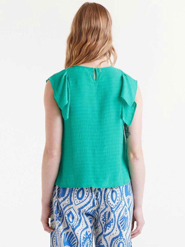 Compania Fantastica Green Ruffle Sleeveless Top