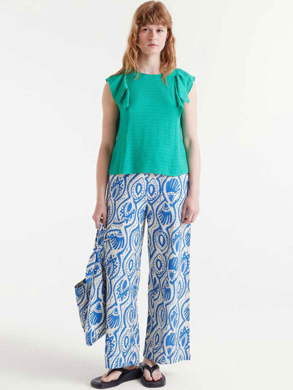 Compania Fantastica Green Ruffle Sleeveless Top