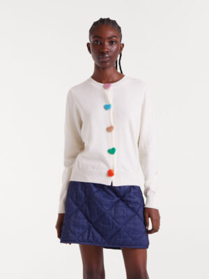 Compania Fantastica White Knitted Cardigan with Heart Detail