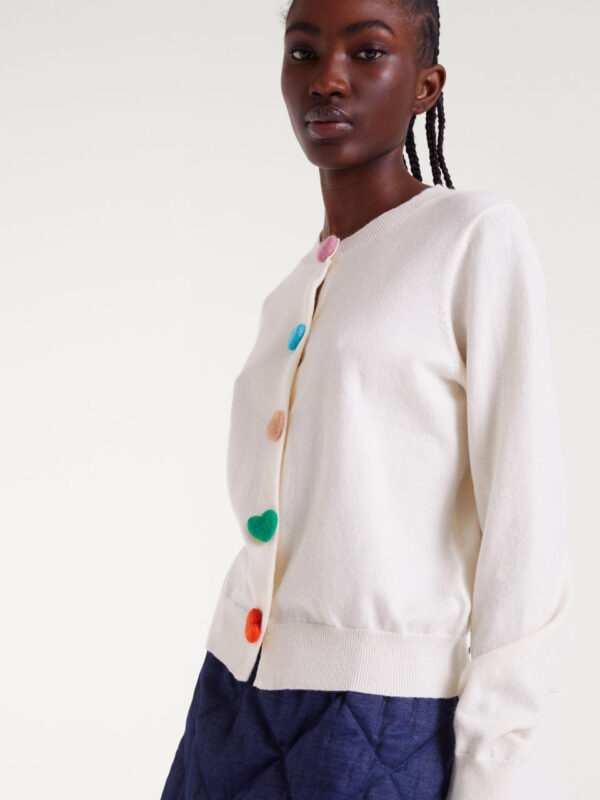 Compania Fantastica White Knitted Cardigan with Heart Detail
