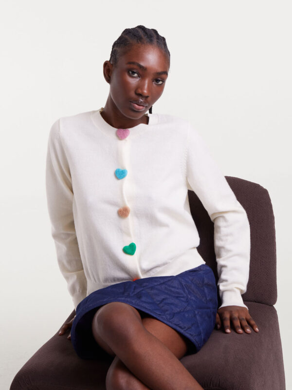 Compania Fantastica White Knitted Cardigan with Heart Detail