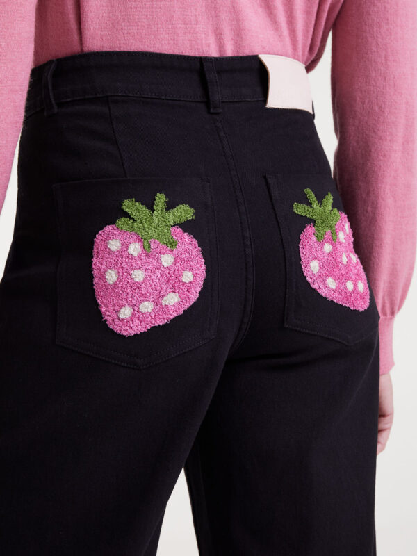 Compania Fantastica Black Jeans with Strawberry Embroidery
