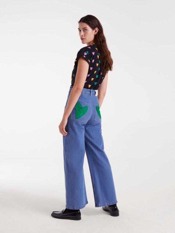 Compania Fantastica Blue Jeans with Heart Embroidery