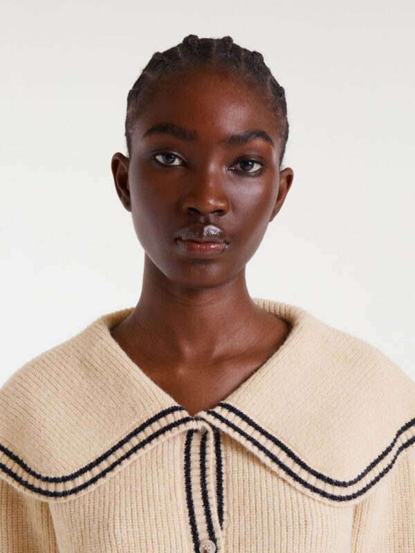 Compania Fantastica Beige Sailor Collar Cardigan