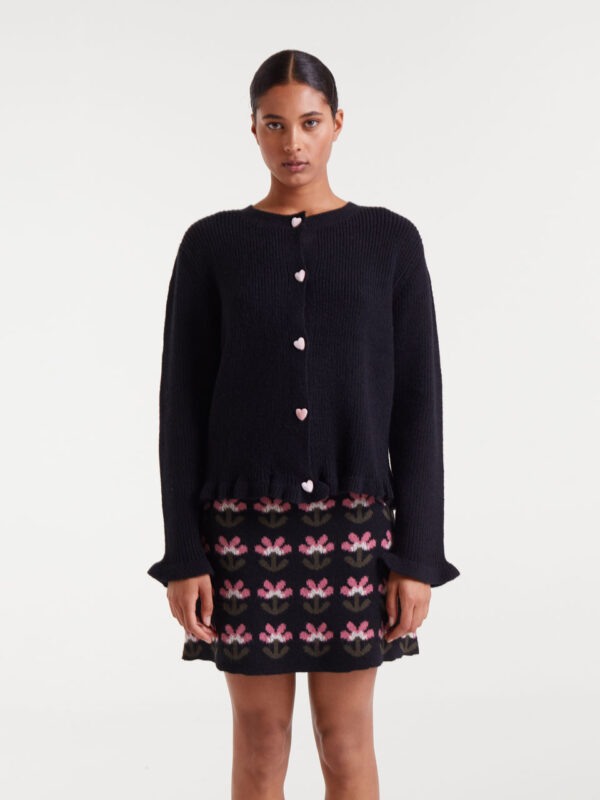 Compania Fantastica Black Knit Cardigan with Heart Detail