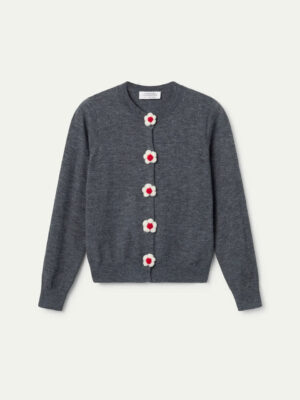 Compania Fantastica Knit Cardigan with Grey Floral Detail