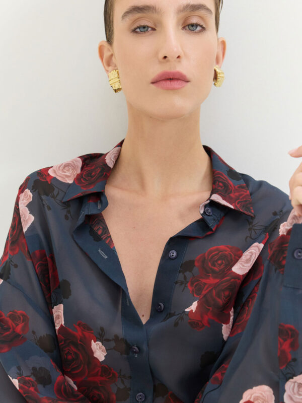 Hemithea Heather Shirt Shadow Roses Blue